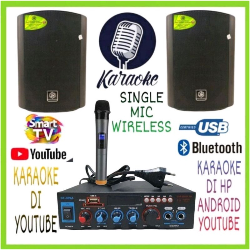 Paket Karaoke Set Speaker 3R 5 IN Ampli Mini Karaoke Smart Tv Wireless