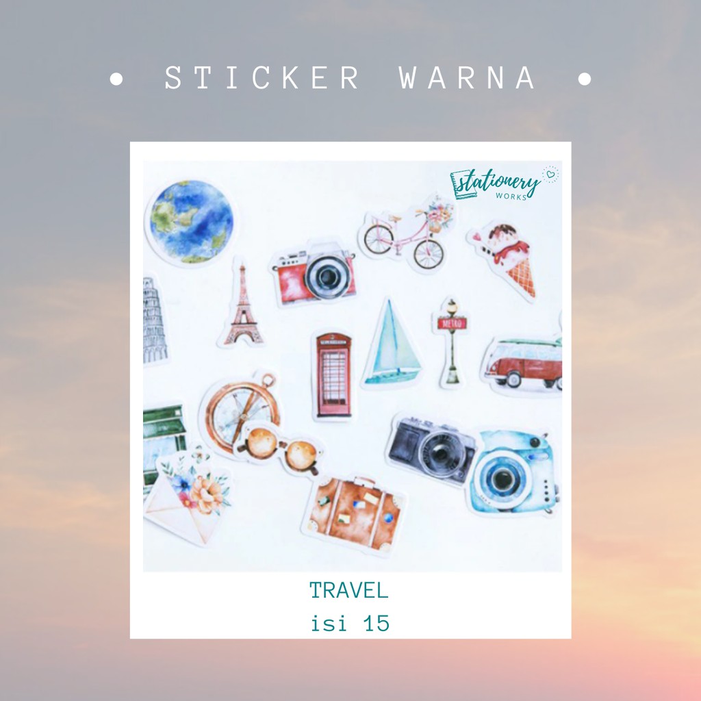 

Custom sticker warna - motif travel - cutting sticker untuk jurnal planner scrapbook DIY