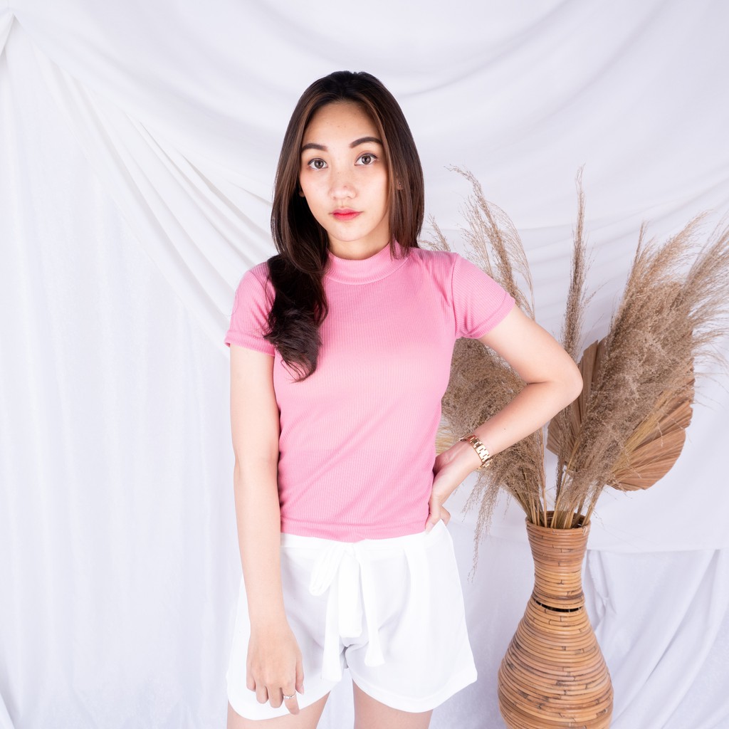 Turtleneck Carenina RIB / Tshirt Kaos Turtle Neck Wanita-DUSTY