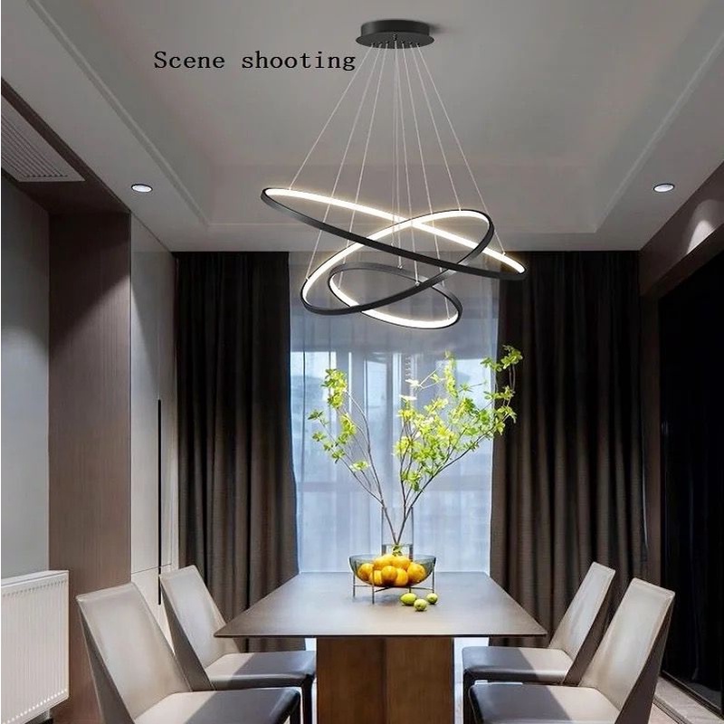 Lampu Gantung Hias Mewah Luxury Premium Minimalis Modern Aesthetic Estetik 3 Ring Pendant LED - Hitam