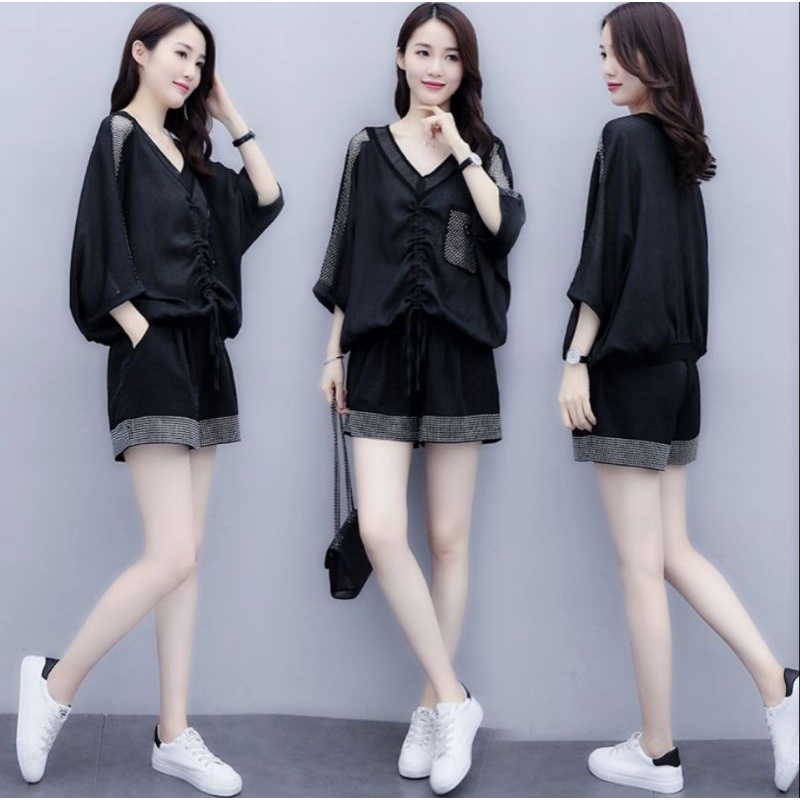 Setelan Wanita Korea Import Dress Unik Cantik Model Terbaru Warna Hitam Putih