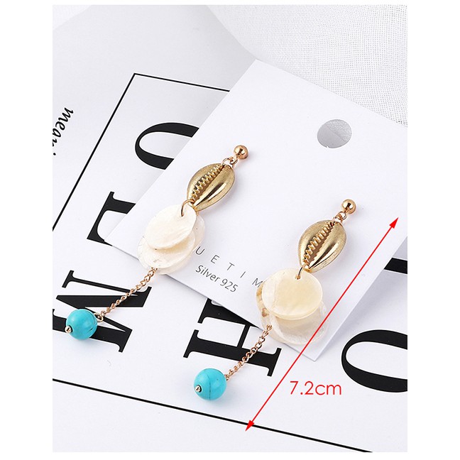 LRC Anting Tusuk Fashion Gold Alloy Shell Tassel Earrings Y61845