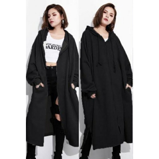 long hoodie zipper oversize korean style