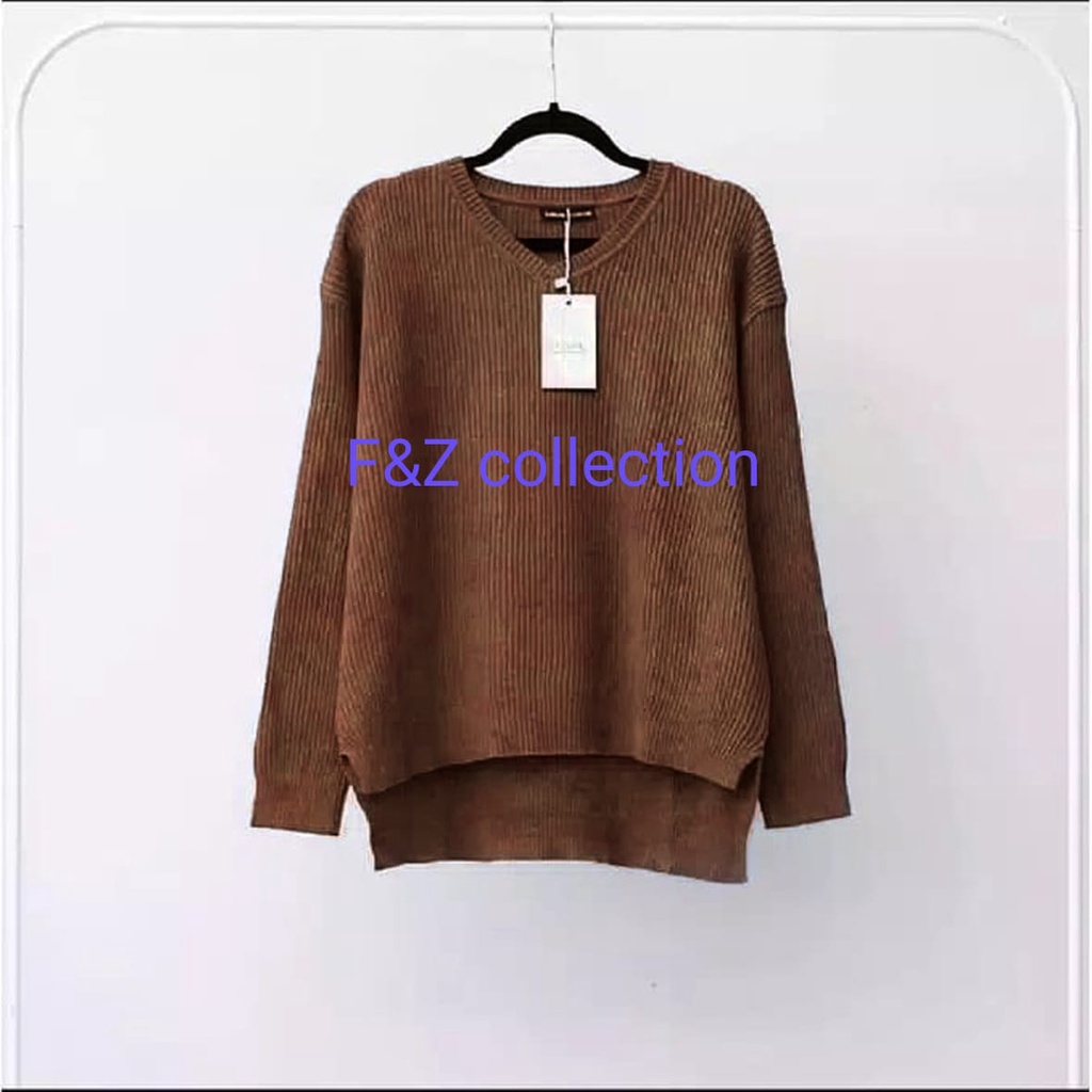 BOXY V-NECK VIONA/sweater rajut halus-bronz