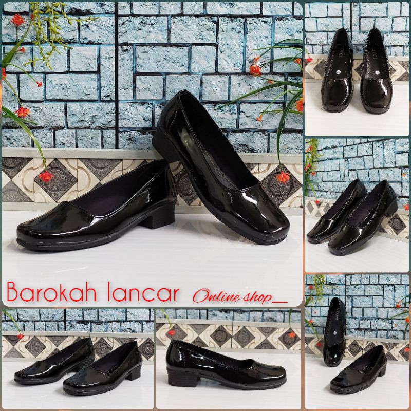 Sepatu Pantofel Wanita 3cm Hak Tahu Hitam Polos Formal Guru Sekolah Kantor Kerja PB 01