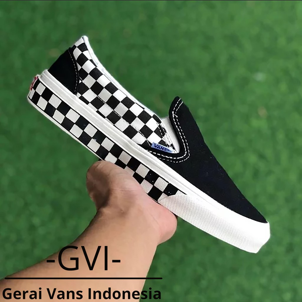 (GRATISSS!!!) VANS SLIP ON SIDEWALL CHECK BLACK WHITE WAFFLE DT PREMIUM BNIB-1