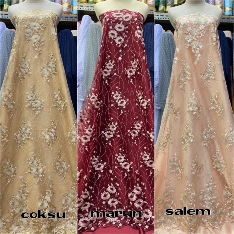 kain tulle korea'mutiara'tabur,tulle mutiara,tulle bordir,tulle eliesaab,brokat semi'francis,tulle3d