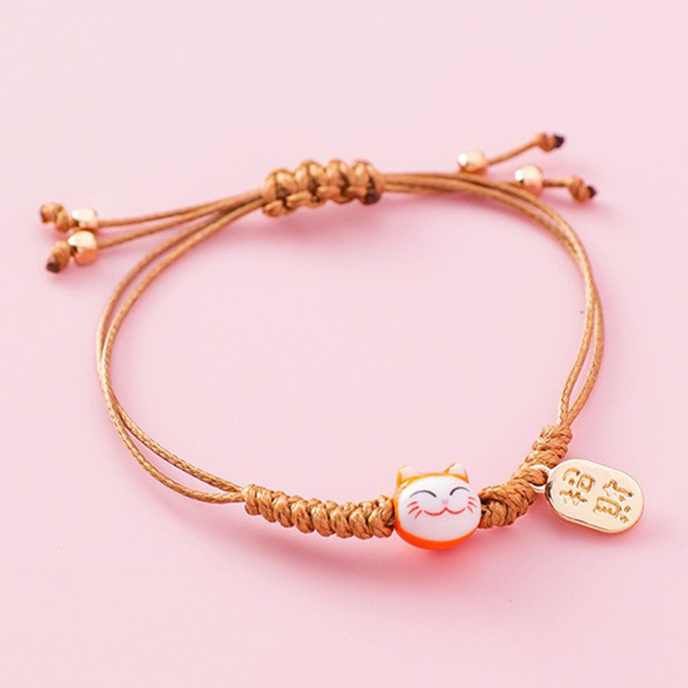 Hu Hu Hu Hu Hu Alat Bantu Pasang Kacamata♡ Gelang Tali Kepang Dengan Charm Kucing Keberuntungan Untuk Priawanita