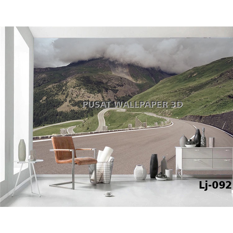 Cetak Wallpaper Custom Motif Pemandangan Jalan Pegunungan, Wallpaper Rumah mewah 3d