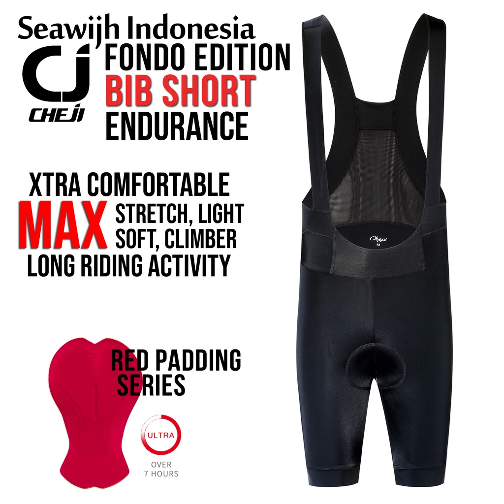 Celana Padding Sepeda Bib Cheji Fondo Endurance Cycling Bib Red Padding