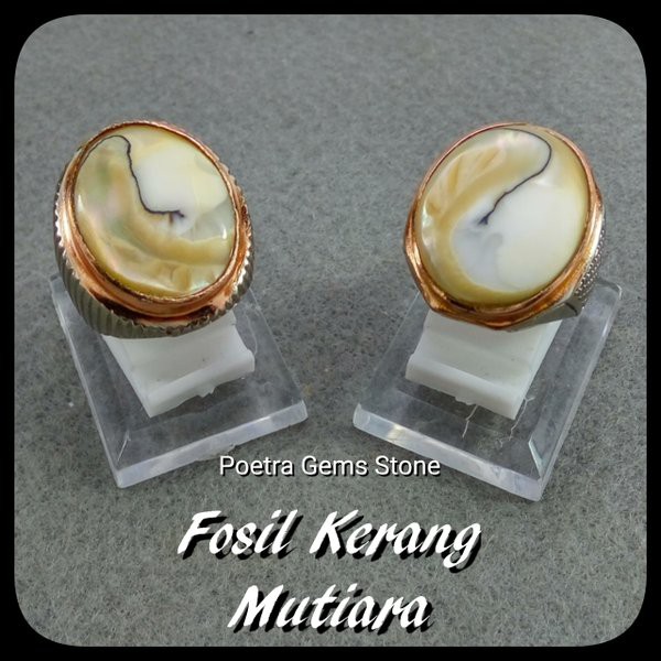 CINCIN BATU AKIK FOSIL KERANG MUTIARA LUSTER MANTAP DAN MEWAH