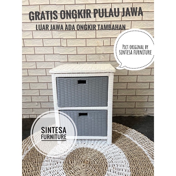 rak rotan 2 susun/ laci rotan sintetis 2 tingkat aesthetic murah