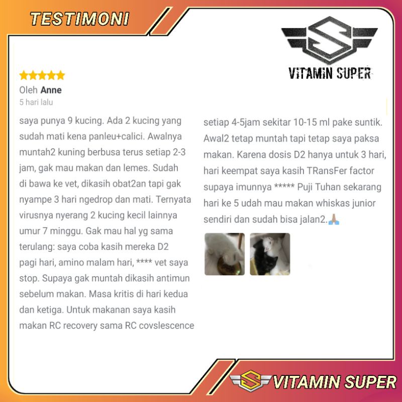 Vitamin Kucing Paket Anti Virus D2 Uky Amino dan WookuWooku for Cats | Obat Flu Berat, Panleu, Calici, Distemper, Mencret, Pipis Darah, Batuk, Muntah, Sariawan, Lemes, Imun dan Antibodi nya Kuat