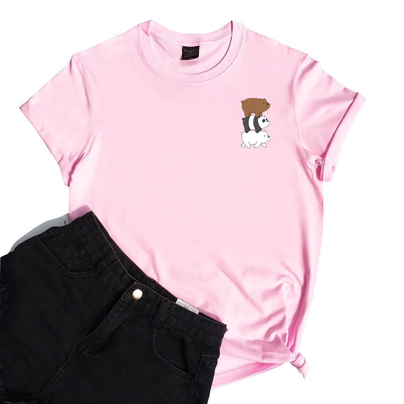 kaos three bare bear pocket / kaos wanita / KATUN 24S