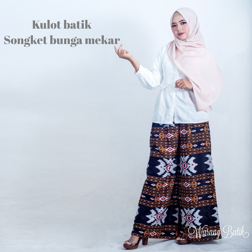 KULOT BATIK WANITA PEKALONGAN SOGAN MOTIF BATIK JARIK LAWASAN CULLOTES PANTS MURAH KULOT BATIK-Songket bunga mekar
