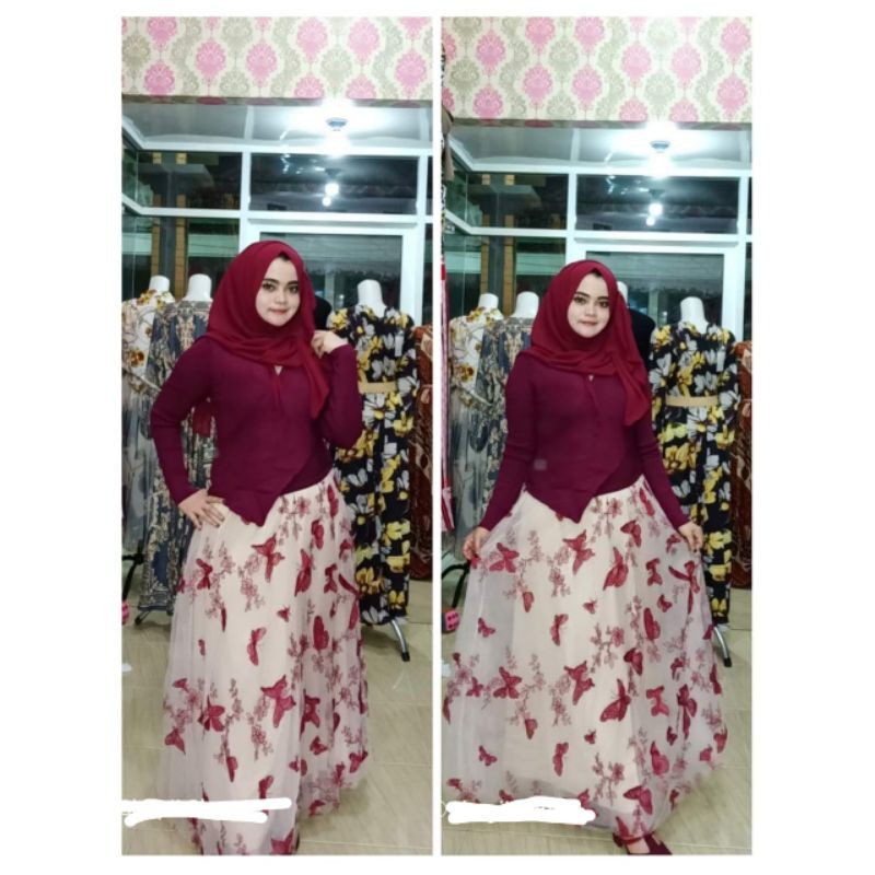 Gamis Rajut mix tutu Impor(maron)