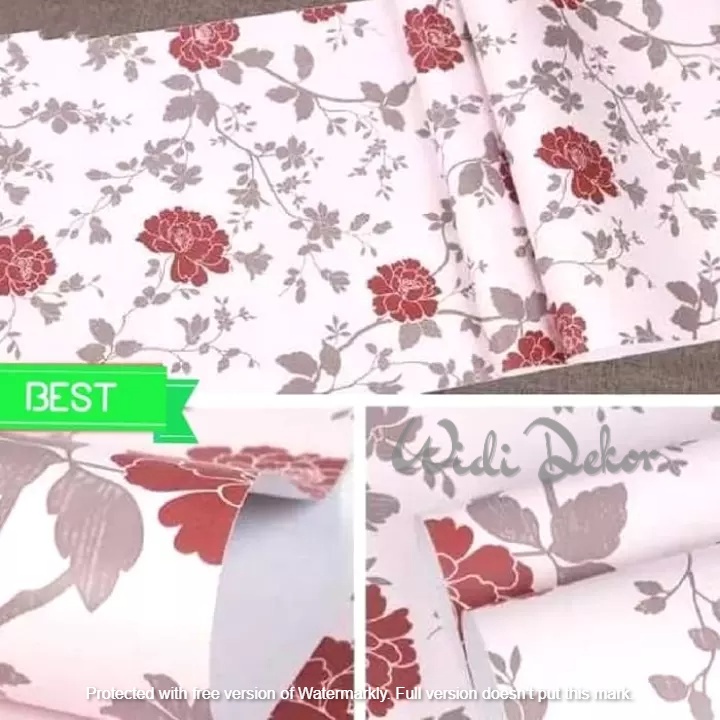 wallpaper stiker dinding bunga MAWAR merah 45cm X 5M