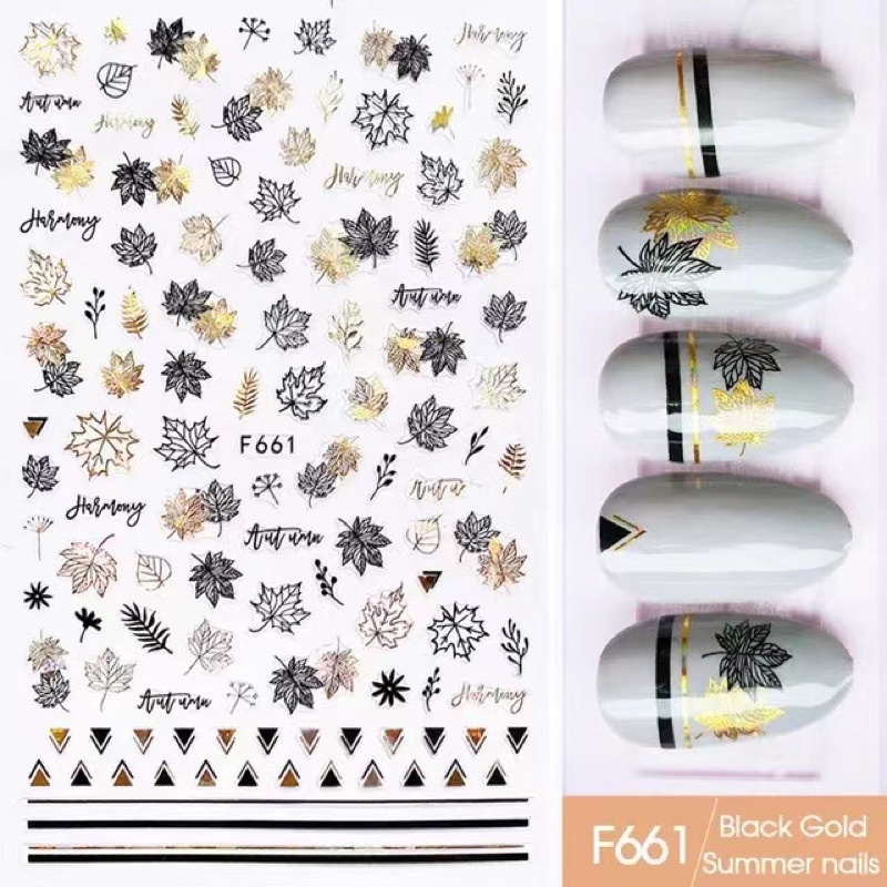 NAIL STICKER SUMMER BLACK WHITE GOLD LINER STIKER KUKU MUSIM PANAS NAIL ART STICKER GOLD MEWAH