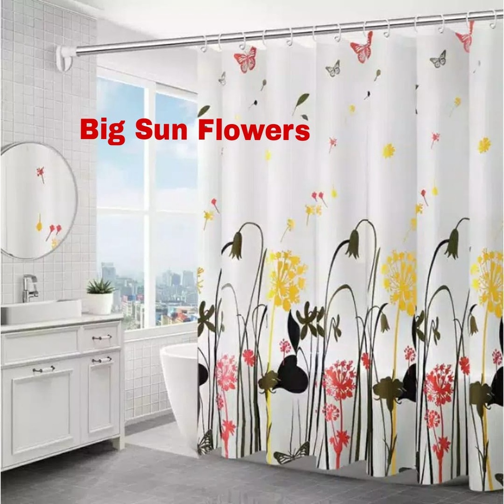 Tirai Kamar Mandi / Tirai Anti Air Bahan PEVA Lengkap Dengan Pengait / Bathroom Shower Curtain