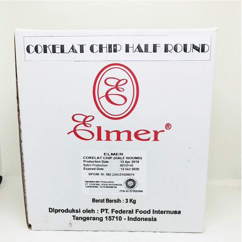 

Choco Chip Elmer Bentuk ½Bulat Repack 500gr