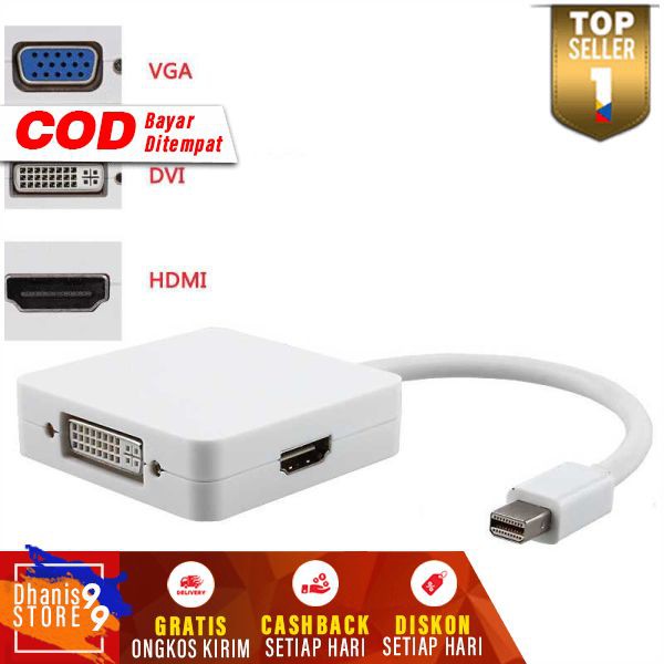 Adapter 3 in 1 Mini Display Port to HDMI VGA DVI Displayport HDMI Computer Adaptor Layar PC Komputer