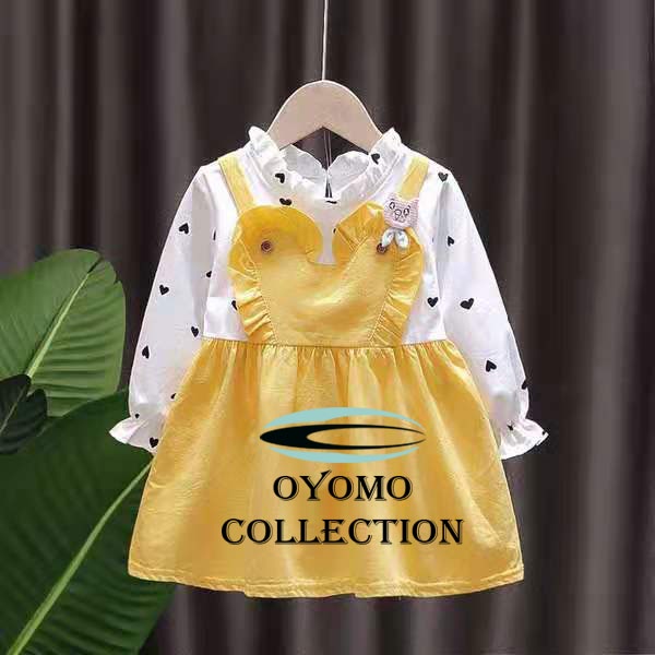 Oyomo Dress Anak Perempuan Lengan Panjang Bahan Katun Import / Gaun Pesta Ulang Tahun Anak Cewek Bahan Lembut