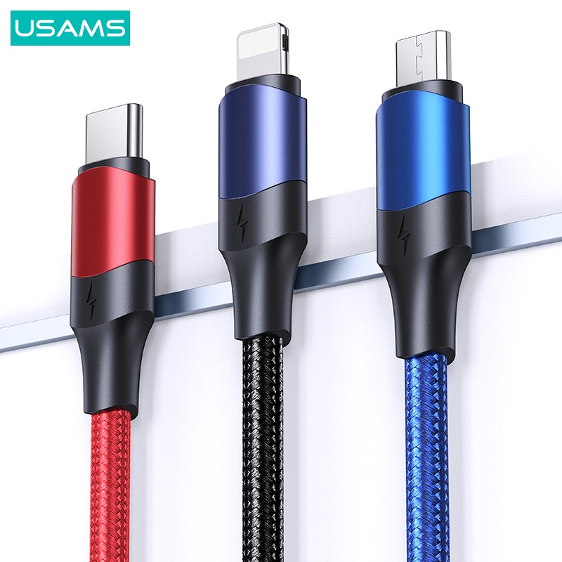 USAMS U71 Kabel Charging USB + Type-C to Triple Head 3A (Max)