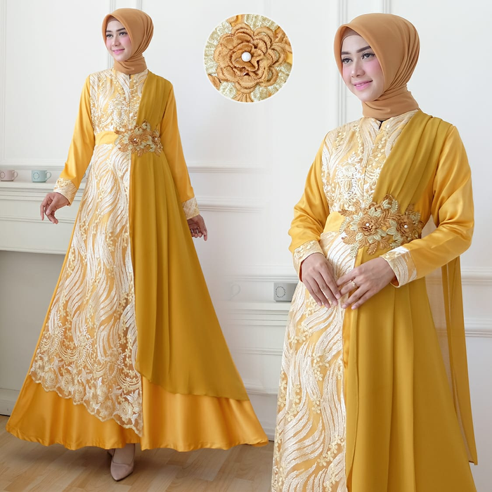 GAMIS PESTA / KEBAYA PESTA MUSLIM SHERMINA - Gold