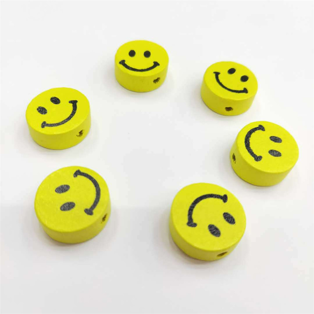 【COD Tangding】50PCS/set DIY Cartoon Cute Yellow Smile face Beads Children Jewelry Accessories