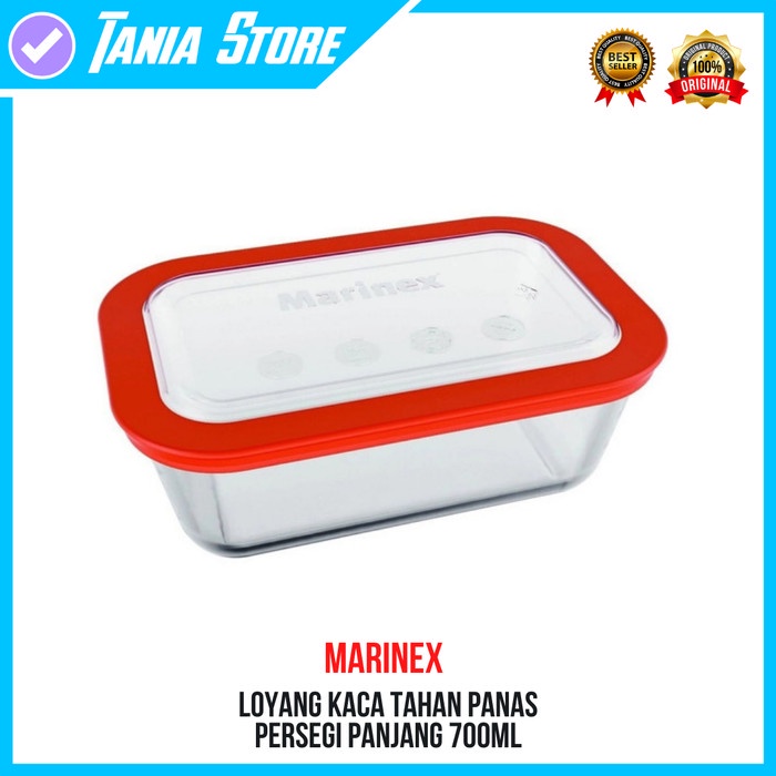 Loyang Kaca - Loyang Pyrex Kaca Tahan Panas Persegi Panjang 700Ml Marinex + Tutup