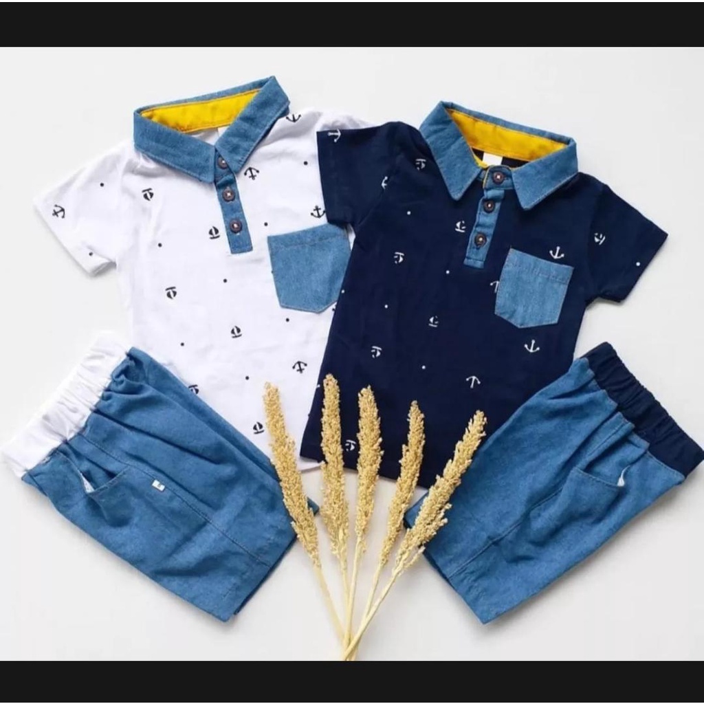 COD/SETELAN ANAK TERBARU/SETELAN JANGKAR DENIM 1-5 TAHUN