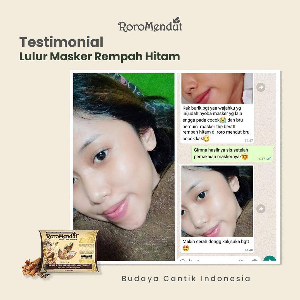 Masker Rempah Hitam Pencerah Wajah Mengangkat Kotoran Meregenarasi Kulit Roro Mendut Whitening 40 gr