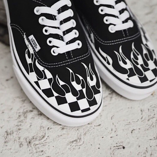 Vans Authentic Flame Checkerboard Black white