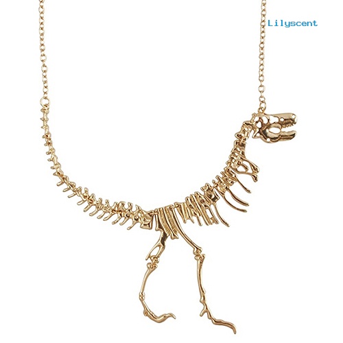 Kalung Rantai Liontin Tulang Dinosaurus Bahan Alloy Gaya Punk Untuk Unisex