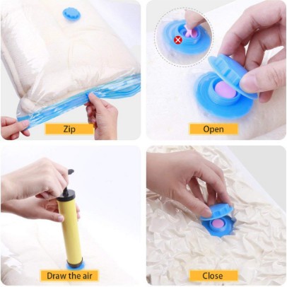 (CLASHOP)Vacuum Bag Pakaian Plastik Vacum Bag Plastic Travel Vakum Baju Pakaian Laundry Bag Storage Keranjang Pakaian