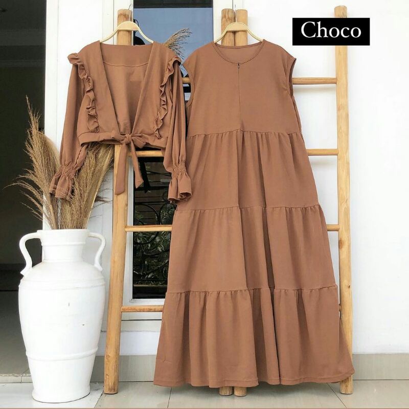 Alma Set Cardi dan Dress Flare / setelan wanita / Korea Set / korea blouse