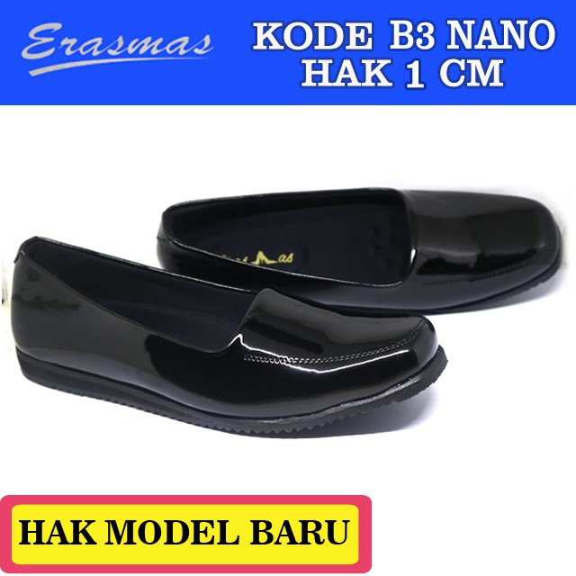 Sepatu Hamil Flat Shoes Hitam B3 ERASMAS HAK 1 cm PDH Persit Bhayangkari PNS Dishub Formal