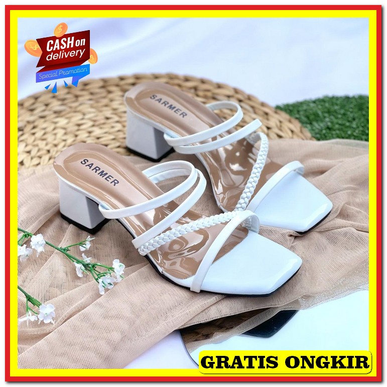 Sendal Sepatu Haihils Hak Pesta Wanita Dewasa Spatu High Heels Sandal  Sarmer - Mona Heels White