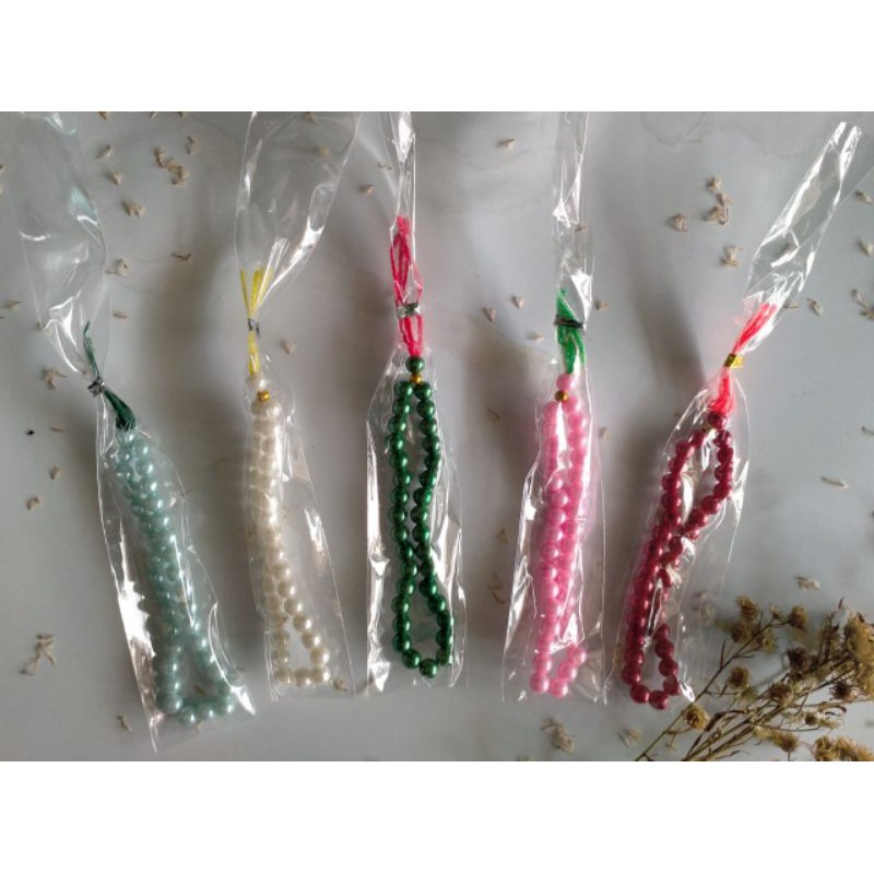 SOUVENIR PERNIKAHAN TASBIH MUTIARA KECIL 33 BUTIR KEMAS PLASTIK ISI 100PCS