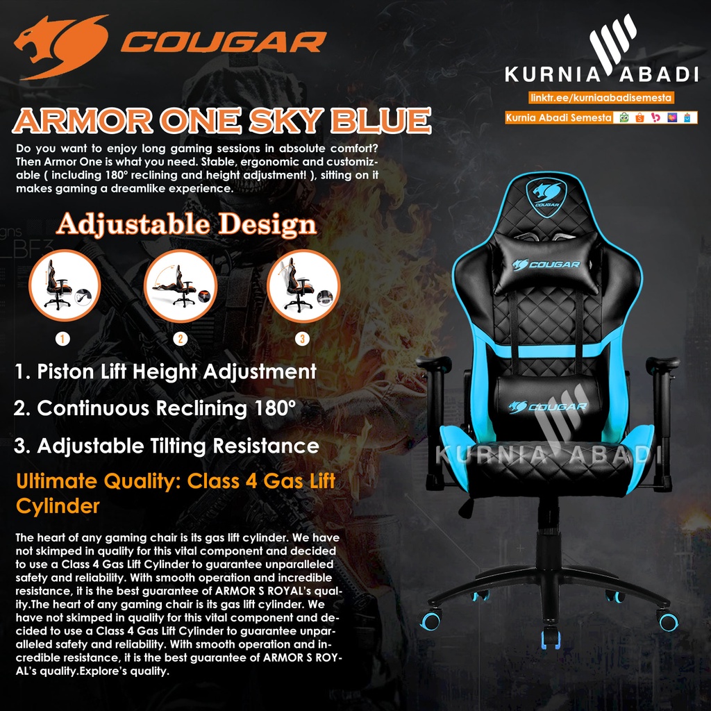 COUGAR GAMING CHAIR ARMOR ONE EVA / ONE X / ONE SKY BLUE ADJUSTABLE