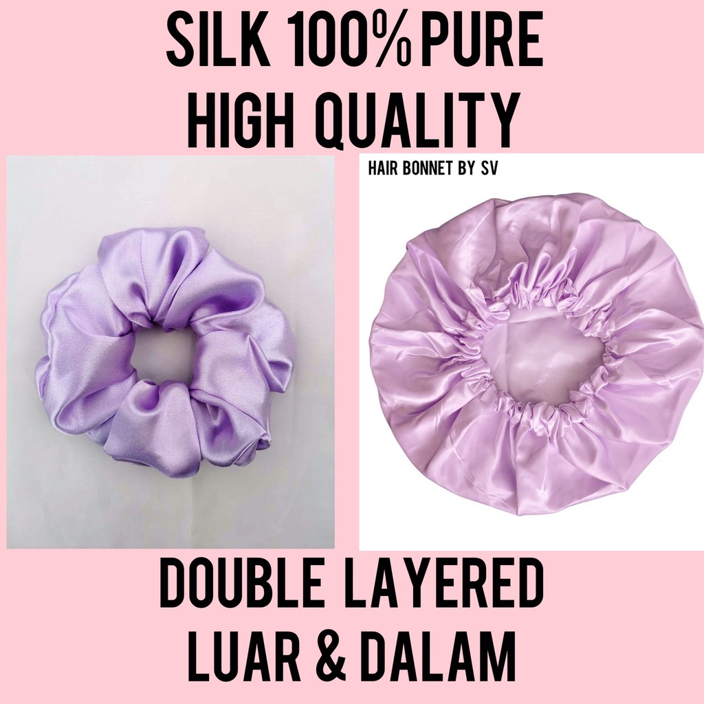 LILAC BONNET SILK Sutra CAP HIGH QUALITY BY SV - double layer - hair bonnet - satin silk bonnet - pelindung kepala - rambut reusable - hair cap bonnet sleeping cap penutup topi