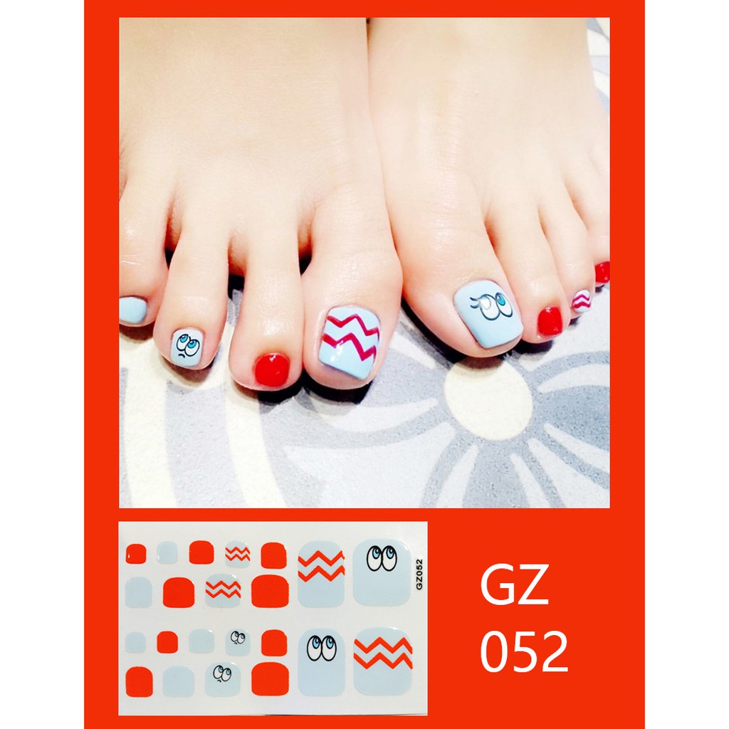 GZ Stiker kaki kuku 3D Kartun Motif Stiker Kuku Gambar Hiasan kuku Glitter Toenail Sticker 22PCS