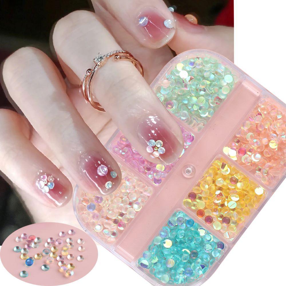 Preva 6kisi Kuku Rhinestones Dekorasi AB Warna Flatback Aurora