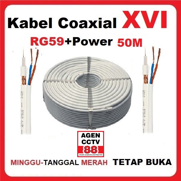 Kabel CCTV XVI Coaxial RG59 + Power DC 50M Harga Lagi Promo