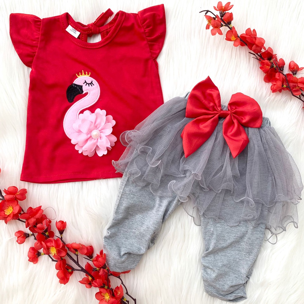 Baju setelan kaos + celana rok tutu motif hewan lucu fashion anak bayi cewek perempuan murah -fla