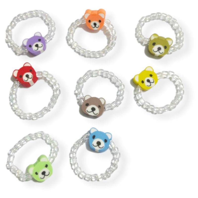 Cincin Beruang Teddy Bear Beads Elastis Ring Elastic Clay Mote