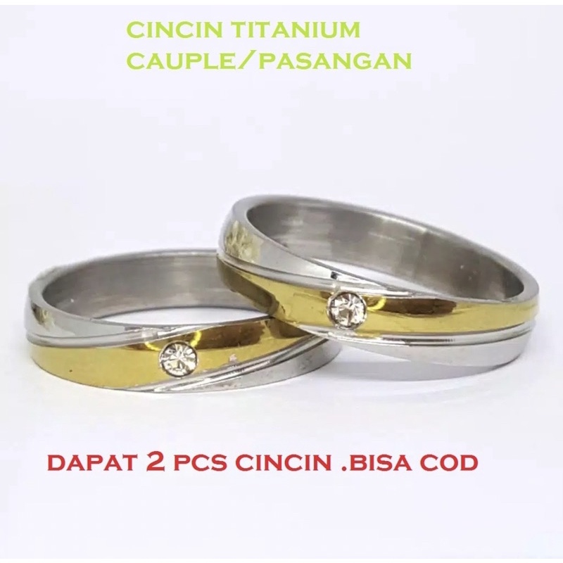 Cincin Couple TunanganDAPAT 2 PCS CINCIN Titanium Pria Wanita gold kombinasi Emas Asli Korea Stainle
