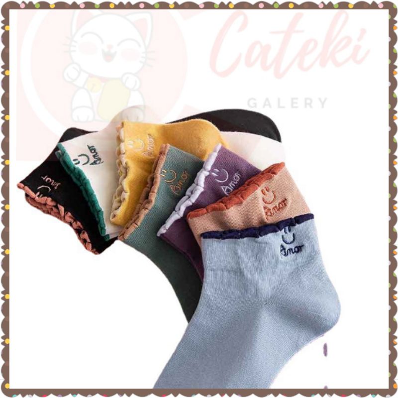 [CTK] Kaos Kaki Fashion Wanita Pendek Semata Kaki Motif SMILE Amor Polos Kaos Kaki Ankle New Socks PROMO MURAH