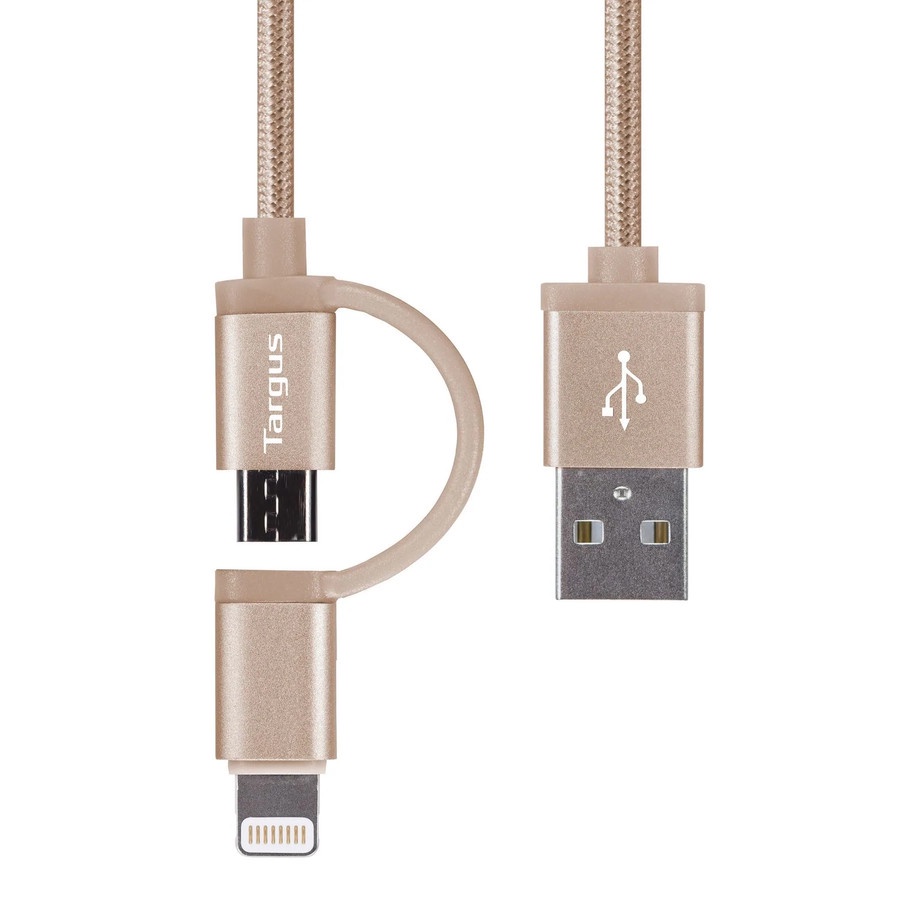 Kabel Data Targus ACC99507AP USB A to Lightning &amp; Micro USB 1.2M 2.4A - GOLD