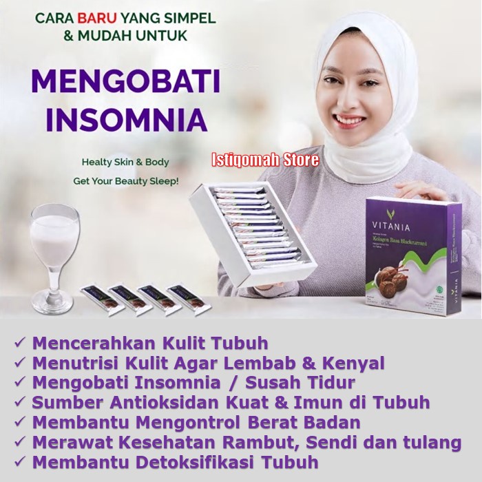 VITANIA Minuman Serbuk Kolagen Rasa Blackcurrant Dengan Ekstrak Pala dan Safron - Mengobati Insomnia Susah Tidur , Membantu Mengontrol Berat Badan, Merawat Kesehatan Rambut, Sendi dan tulang,  Membantu Detoksifikasi Tubuh